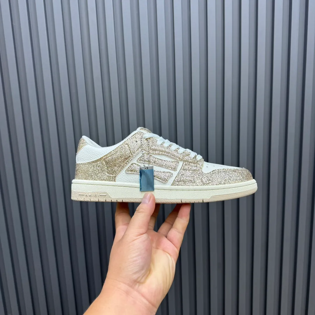 Men's men's shoes 💰600 AMIRI high street sneakers with bone sports shoes, toe layer cowhide upper, upper side bones, hand-stitched, good three-dimensional effect, customized metal LOGO, size 38-45 46